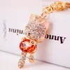 Bling bling crystal rhinestone söt lycklig katt metall nyckelring nyckelring bil nyckelringar handväska charms handväska hängsmycke metall hängande katt nyckelring