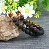 Partihandel 10st / Lot Nya par Smycken Klar CZ Crown Armband med Naturlig Tiger Eye och Lava Rock Stone Beads Toppkvalitet