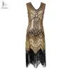 Dames 1920 S Vintage Great Gatsby Jurk Pailletten Jurk V-hals Kwasten Bodycon Beaded Party Jurk Flapper Jurken Art Deco Double Y19052901