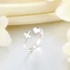 Exquisita anillos de banda sólido simple anillo de plata de ley 925 cruz del corazón del anillo del partido de boda elegante de moda de las mujeres