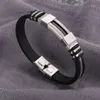 Pulsera negra de silicona de acero inoxidable para hombre, brazalete de pulsera con abalorio Punk de nuevo diseño de goma Simple para regalo de joyería de moda para hombre