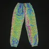 New colorful chaotic pattern reflective trousers European and American men's hip-hop colorful luminous casual Jogger Pants