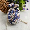 Neue Kirschblüten rund unter Bodentuch Tasche Chinesische Baumwollwäsche Leinenkordelzug Beutel kleiner Schmuck Geschenktasche wiederverwendbare Verpackungstaschen 1PCS