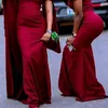 Burgundy African Bridesmaid Dresses Long Wrap 2021 One Shoulder Maid Of Honor Gowns Plus Size Satin Mermaid Wedding Guest Dress AL6365