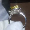 Choucongファッションクッションカットダイヤモンドクリスタルリングホワイトイエローゴールド充填婚約ウェディングバンドリング女性ビジュー