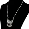 bohemian vintage style silver plated moon shape pendant with tassel necklace for women jewelry