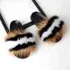 Kvinnor päls tofflor räv päls glidbanor räv hår flip flops fluffig platt furry hus slipper kvinna päls sandaler 2019 varumärke lyxskor