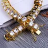 Fashion- and White Gold Plated Hiphop CZ Zirconia Designer Tennis Bracelet Princess Diamond Wrist Chains for Men Hip Hop Rapper Jewelry Gift