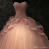 Quinceanera Elegant Pink Dresses 15 Anos Pearls Tulle Sweet 16 Prom Evening Dress Formal Gowns Vestidos De Quinceaera 0420