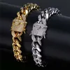 Fashion quality shiny Micro inlay zircon titanium steel bracelet 7inch Hiphop men039s Hiphop silver gold bracelet7647689