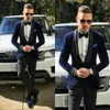 High Quality Dark Blue Velvet Wedding Groom Tuxedos Shawl Lapel Groomsmen Mens Dinner Blazer Suits Custom Made (Jacket+Pants+Tie)