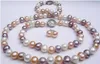 Свободная перевозка груза новая мода 7-8мм многоцветный Pearl Necklaces17" Bracelets7.5" серьги