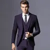 Mörk Lila / Blå / Svart Groom Tuxedos Groomsman Bröllop 3 Piece Suit New Fashion Men Business Prom Jacka Blazer (Jacka + Byxor + Tie + Vest) 2608