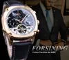 Forsining – montre mécanique de luxe pour hommes, dorée, carrée, automatique, phase de lune, Tourbillon, Date, bracelet en cuir véritable, horloge, cadeau