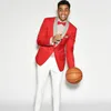 New Popular One Button Red Wedding Men Suits Shawl Lapel Two Pieces Business Groom Tuxedos (Jacket+Pants+Tie) W1269