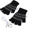 Fashion-5V USB-drivna uppvärmda handskar Vinter unisex varm stickad randiga mitts hand varmare uppvärmningshandskar fingerlösa män kvinnors vantar