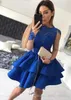 2019 Barato Royal Blue Cocktail Dress Long Sleeves Lace Appliqued Curto Mini Semi Clube Desgaste Homecoming Party Vestido Plus Size Custom Fazer