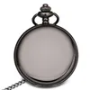 Retro Black Fashion Smooth Sampunk Quartz Pocket Watch Pendentif en acier inoxydable Chaîne de 37 cm pour les hommes Women8486576