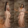 Neue arabisch sexy mermaid abendkleider tiefe v Hals kristallperlen peplum rüschen plus size fege Zug formelle Promise Kleiderkleider