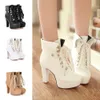 Hot Sale-Fashion Female Sexy Platform High Heel Ankle Shoe High Quality Vintage Designer Lace Up Round Toe Short Boots Zapatillas Mujer