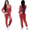 Frauen Samt Jogger Jacke Anzug Hülse lang Zwei gesetzte Stück gestreifte Reißverschluss Anzug Outfits Sportkleidung Oberbekleidung Frühlingsmantel Hose LJJA3121