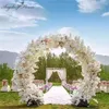 Vit Cherry Blossom Silk Blomma Bröllop Arch Iron Round Stand Lucky Door DIY Wedding Party Decor Artificial Flower Cherry Blossom Arch