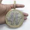 Mrożony numer 44 Diamentowy okrągły wisior Naszyjnik 18 -karatowy złoty plisowany męski Hiphop Bling Biżuter Prezent335f