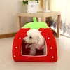 Soft Strawberry Leopard Pet Dog Cat House Tent Kennel Doggy Winter Warm Cushion Basket Animal Bed Cave Pet Products Supplies5927478