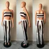 Haoyuan Women Two Piece Outfits Sexig Club Festival Kläder Striped Crop Top och Flare Byxor Födelsedag Matchning Suit 2 Piece Set