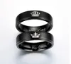 Acier inoxydable promesse amour bague couleur noire sa reine son roi couronne Couple anneaux cadeau amoureux bijoux de mariage