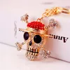 Crystal Rhinestone Keychain Skull Head Shape Gold Tone Plated Alloy Pendant Car Key Rings Lobster Clasp Fashion Key Chain Charm