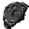 男性の時計オウムメンスポーツウォッチ2つのタイムゾーン腕時計装飾コンパス男性クォーツ時計relogio masculino300y