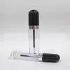 Recipientes de batom recarregáveis de tubo de brilho labial em formato oblato de 8 ML com tampa preta e ponta de pincel aplicador para maquiagem recarregável de lábios faça você mesmo