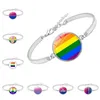 New Arrival Gay Lesbian Pride Rainbow Sign Bracelets For Wome Mens Fashion Glass charm bracelet Bangle Friendship LGBT Jewelry in Bulk