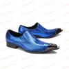 New Moda Blue Men Men Sapatos de couro genuínos Padrão de vestido de noiva Sapat Slip On Party Formal Size Grande 38-46