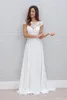 Elegant 2019 Boho Casual Beach Wedding Dresses Open Back Capped Sleeves A Line Sweep Train White Lace and Chiffon Summer Bridal Go211A