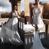 Nora Naviano 2019 Trouwjurken Sexy V-hals Applicaties Kralen Chiffon Bruidsjurken Sweep Train A Line Trouwjurk Robe de Mariée