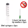 Jeringa de plástico desechable de 30 ml con aguja para laboratorio y herramienta de inyección de usos múltiples, aguja dispensadora de punta roma de 1,5 pulgadas y 14G con luer lock