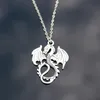 20Pcs/lot Antique Silver Big Dragon Necklace Pendant Charms Jewelry Making Chain Long Necklace