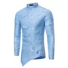 chemise décontractée à la mode Sport Blanc Polaire Loisirs Handsome shirt design irrégulier pour Hemline occasionnels chemises noires à manches longues hommes