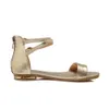 Hot Sale-2019 Verão Mulheres Sandals Genuine couro liso Heel flip flops Gladiator Casual tira no tornozelo Sapato branco Mulher