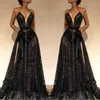 Split Side High Black Sexy Prom Dresses 2020 Halter Hals Een lijn Volledige Kant Sequin Backless Designer Avondjurken BC0229