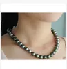 10-11mm Rund påfågel Grön Tahitian Pearl Necklace 18 tum 925 Silverlås