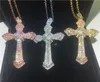 Luxury Big Cross Pendants Diamond 925 Sterling Silver Bröllop Hängsmycke Med Halsband För Kvinnor Män Party Smycken