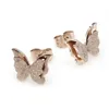 Women Fashion Cute Double Frosted Bling 3D Butterfly Rose Gold Earrings Surgical Stainless Steel Stud Earrings Jewelry Gifts 437