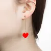 Length 6cm Clip Earrings Gold Silver Black Red Long Heart Pendent Clip On No Pierced Women Fashion Earrings Charm Jewelry Eardrop