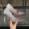 Blingbling Ombre vestidos de noiva 2019 celebridades Inspirado formais usar sapatos Salto Alto nove centímetros sete centímetros 5cm Gold Silver Grey Roxo lantejoulas Prom Shoes