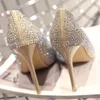 Luxe Goud Zilver Kristal Dames Designer Schoenen Hoge Hakken Mode Bling Bruidsschoenen Puntschoen voor Bruiloft Real Picture Dames 2942