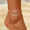 Boho dubbla lager DIY Namn Inledande bokstav Ankletter för kvinnor Silver Color Heart Infinity Ankel Armband Fot smycken Tillbehör