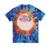 22ss Ins Smile Face Stormi World 2 Party Blue Tie Dye Tee Скейтборд Мужская дизайнерская футболка Женская уличная повседневная футболка286n